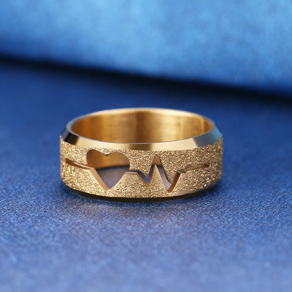 316L Stainless Steel  Simple Matte Fashion ECG Design Rings