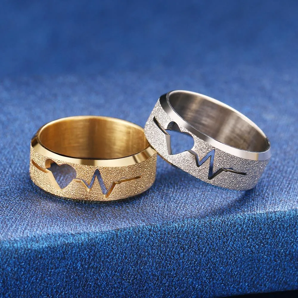 316L Stainless Steel  Simple Matte Fashion ECG Design Rings