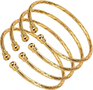 4pcs Bangles for Women Bracelets Jewelry FOR SMALL WRIST (5.57 inch), CUSTOMISABLE Unisex Simple Cuff Gold Platinum Plated Fine Fashion Open Bangle, Twisted Style, India Openable Arab Ethiopian Dubai Africa Gift