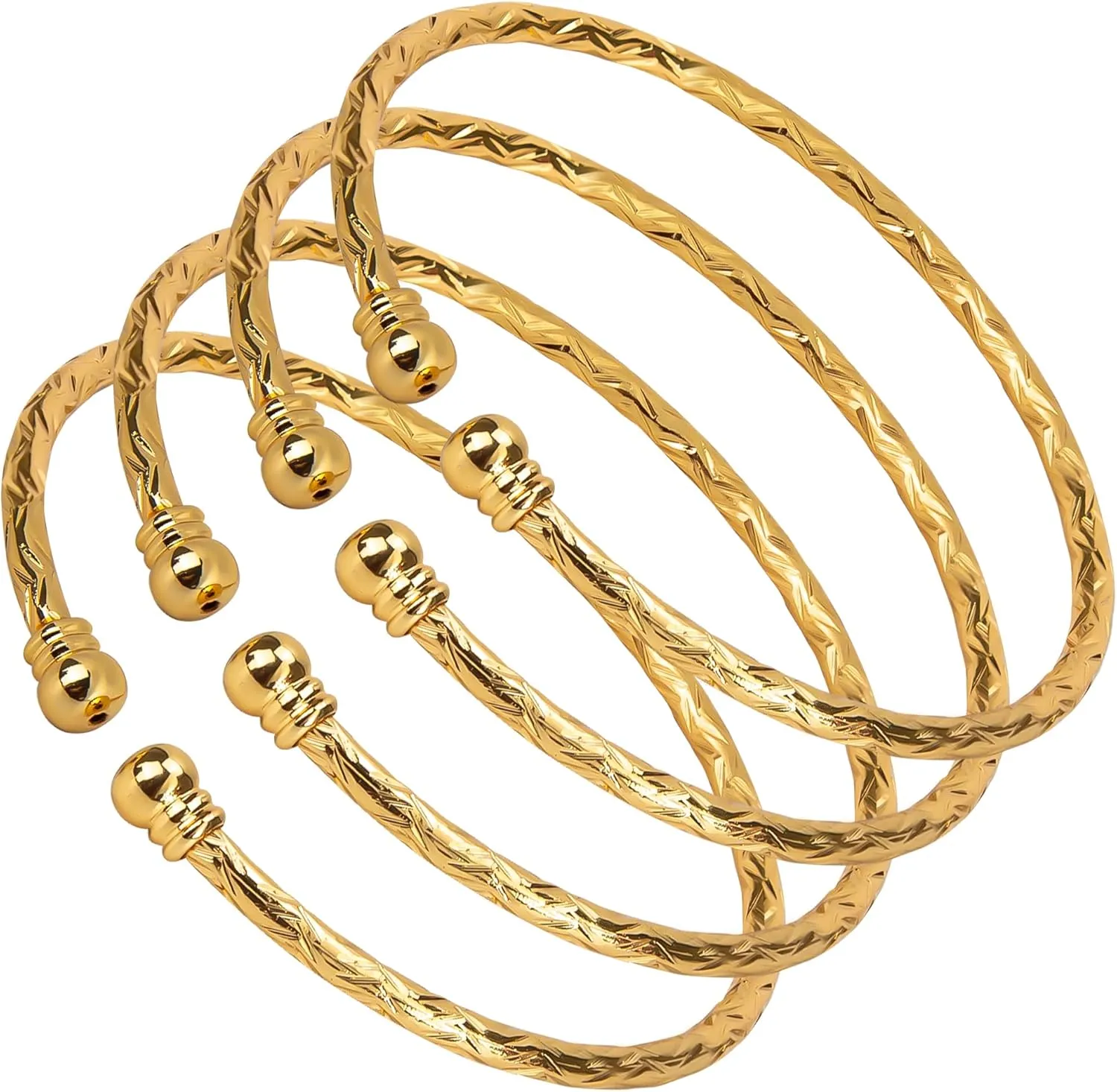 4pcs Bangles for Women Bracelets Jewelry FOR SMALL WRIST (5.57 inch), CUSTOMISABLE Unisex Simple Cuff Gold Platinum Plated Fine Fashion Open Bangle, Twisted Style, India Openable Arab Ethiopian Dubai Africa Gift