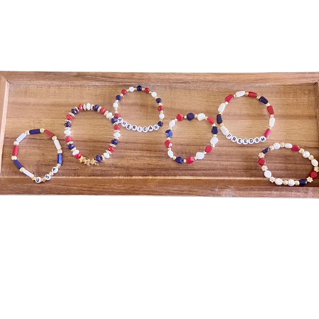 4th Of July Patriotic American USA Freedom Stretch Bangle Set Of 6 Unisex New