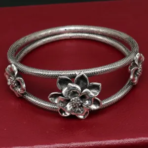 925 sterling silver handmade fabulous flower work vintage design bangle bracelet, excellent traditional style wedding jewelry nba158