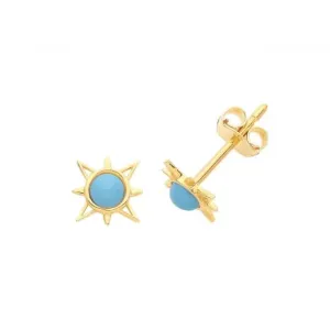 9ct Yellow Gold & Turquoise Sun Studs ES650T