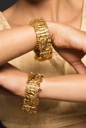 Aamaya Elephant Motif Temple Bangle Pair