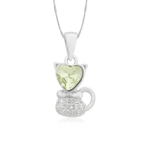 Adorable Heart Head Rhodium Plated Kitty Cat Pendants