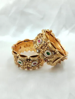 Antique Finish Gold Multi Color Kada Pair