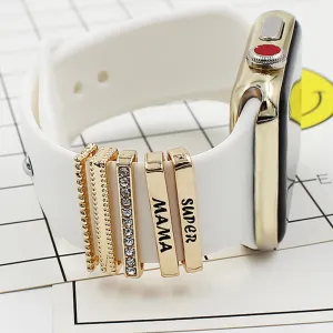 Apple Watch Band Charm Super Mama Engraved Decorative Rings Loops Charms Watch Band Jewelry Accessory