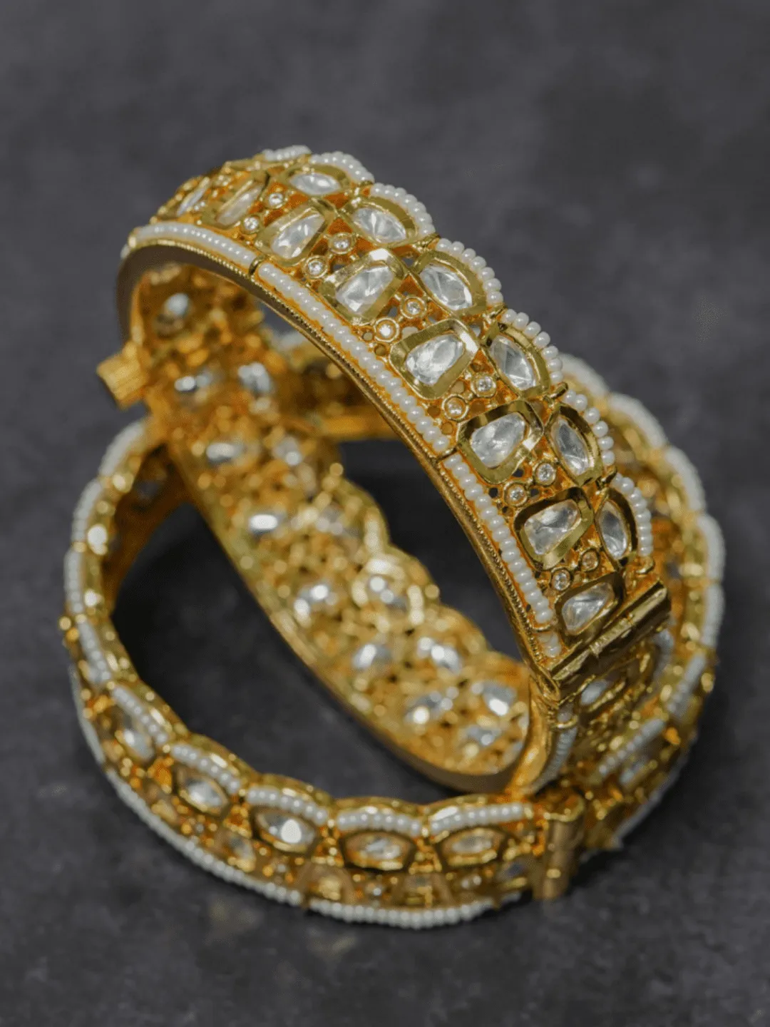 Ara Gold Plated Openable Pearl and Kundan Bangle Pair