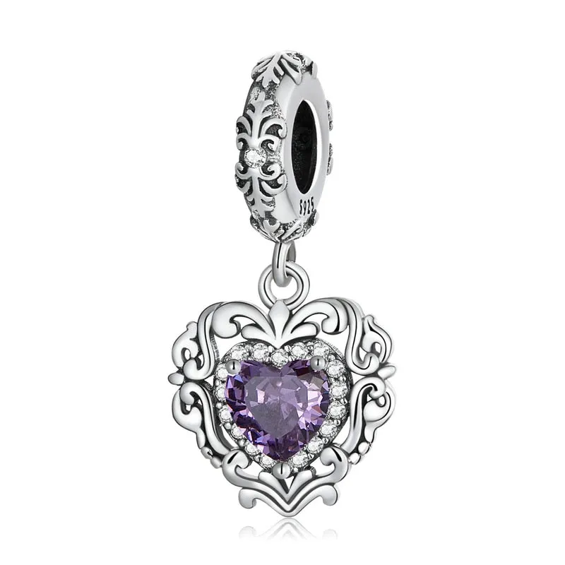 BAMOER Genuine 925 Sterling Silver Amethyst and Pearl Collection Charms Stone Charm Bracelet Necklace Pendant DIY Vintage Design Fine Jewelry