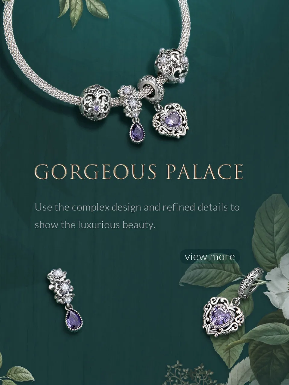 BAMOER Genuine 925 Sterling Silver Amethyst and Pearl Collection Charms Stone Charm Bracelet Necklace Pendant DIY Vintage Design Fine Jewelry