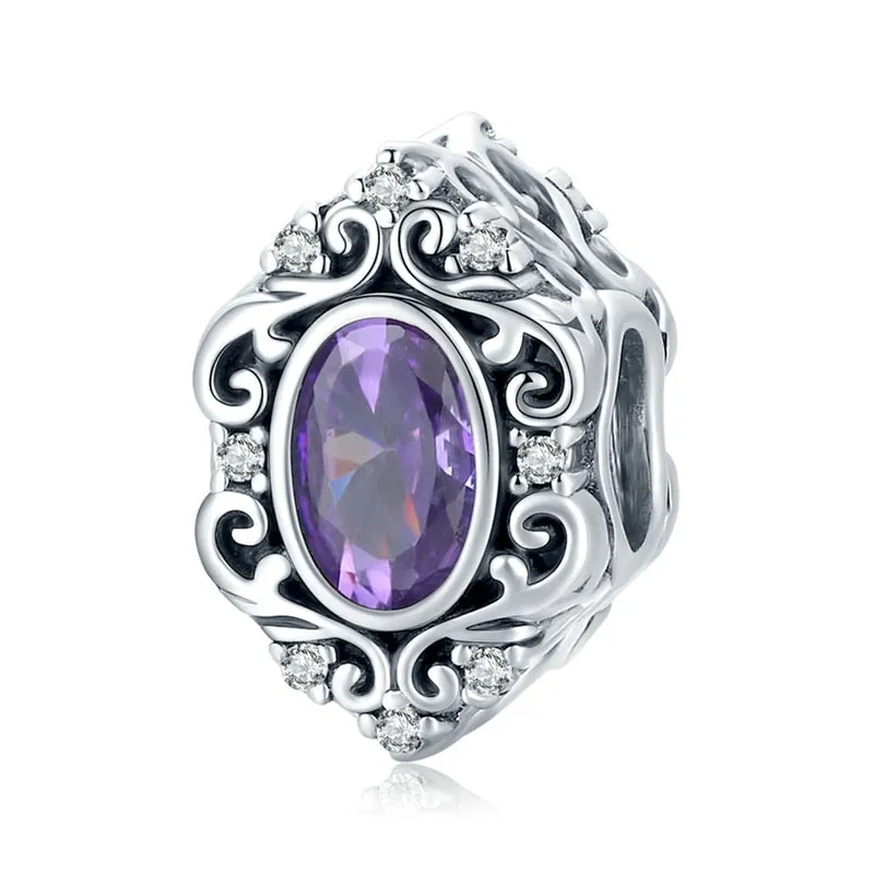 BAMOER Genuine 925 Sterling Silver Amethyst and Pearl Collection Charms Stone Charm Bracelet Necklace Pendant DIY Vintage Design Fine Jewelry