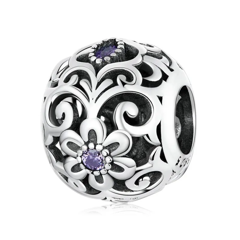 BAMOER Genuine 925 Sterling Silver Amethyst and Pearl Collection Charms Stone Charm Bracelet Necklace Pendant DIY Vintage Design Fine Jewelry