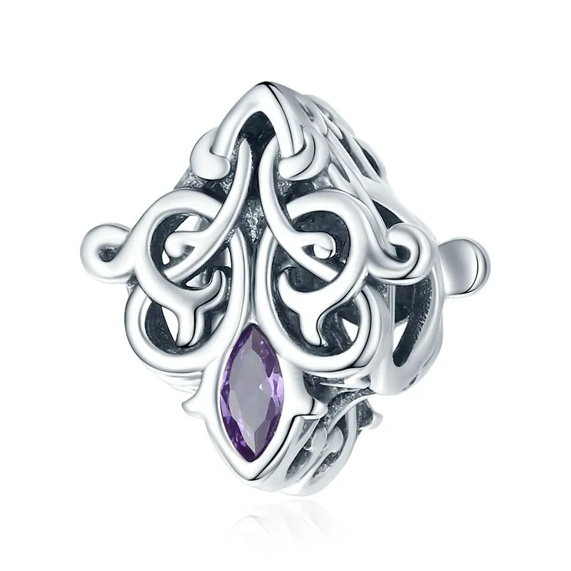 BAMOER Genuine 925 Sterling Silver Amethyst and Pearl Collection Charms Stone Charm Bracelet Necklace Pendant DIY Vintage Design Fine Jewelry