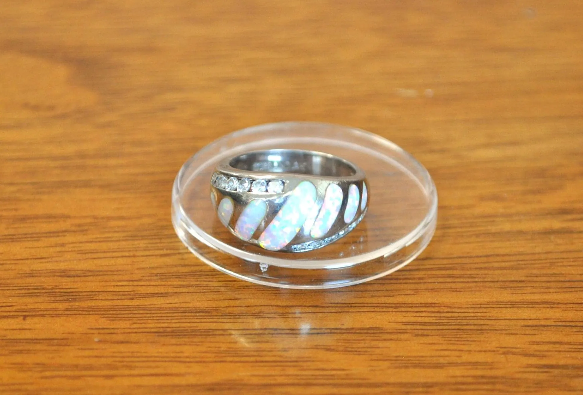 Beautiful 925 Sterling Silver AK and Fiery Opal CZ Statement Ring - Size 6 - Sterling Silver Fiery Opal AK Ring