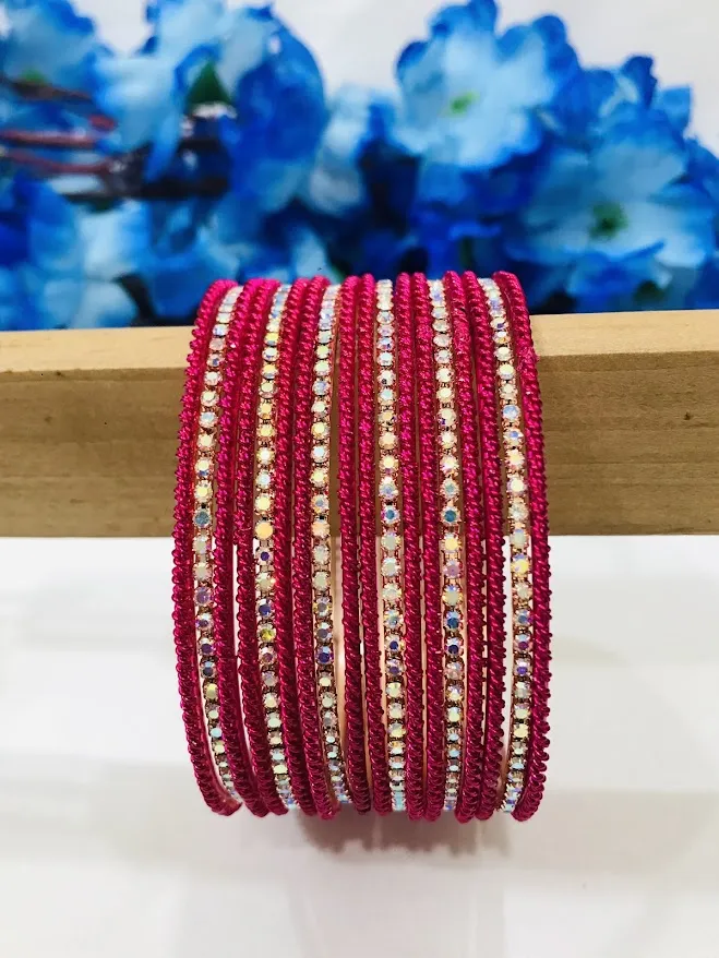 Beautiful Pink Colored Traditional Wear Metal Bangles For Women