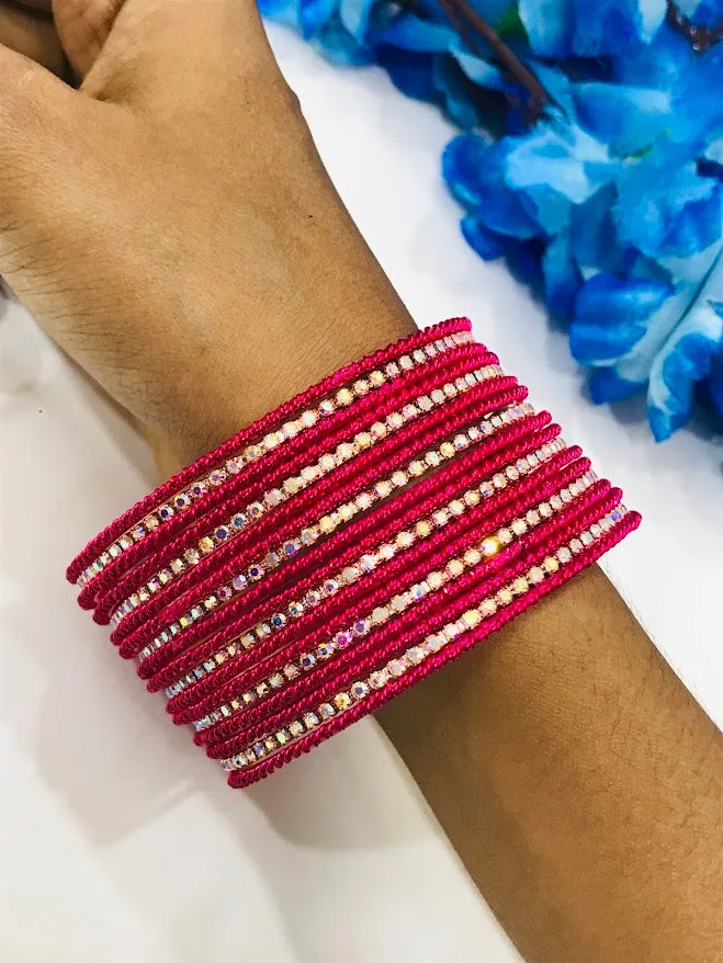 Beautiful Pink Colored Traditional Wear Metal Bangles For Women