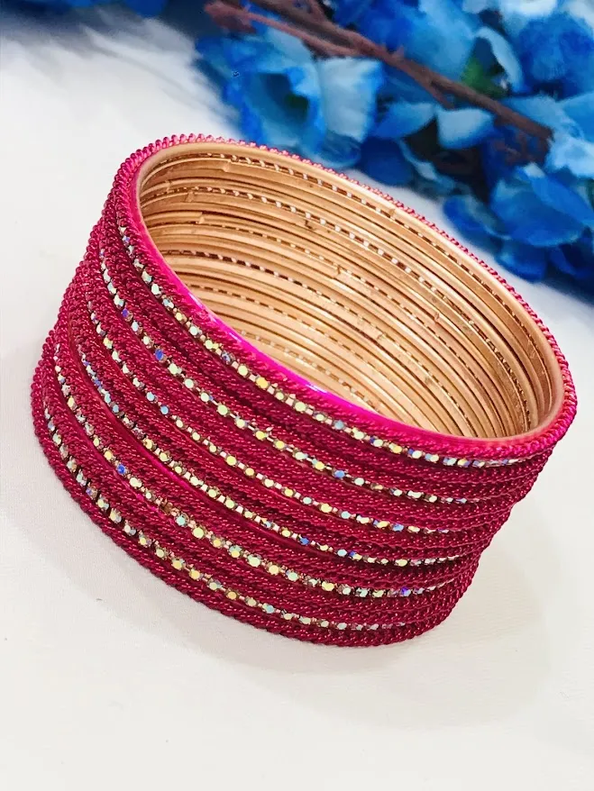 Beautiful Pink Colored Traditional Wear Metal Bangles For Women