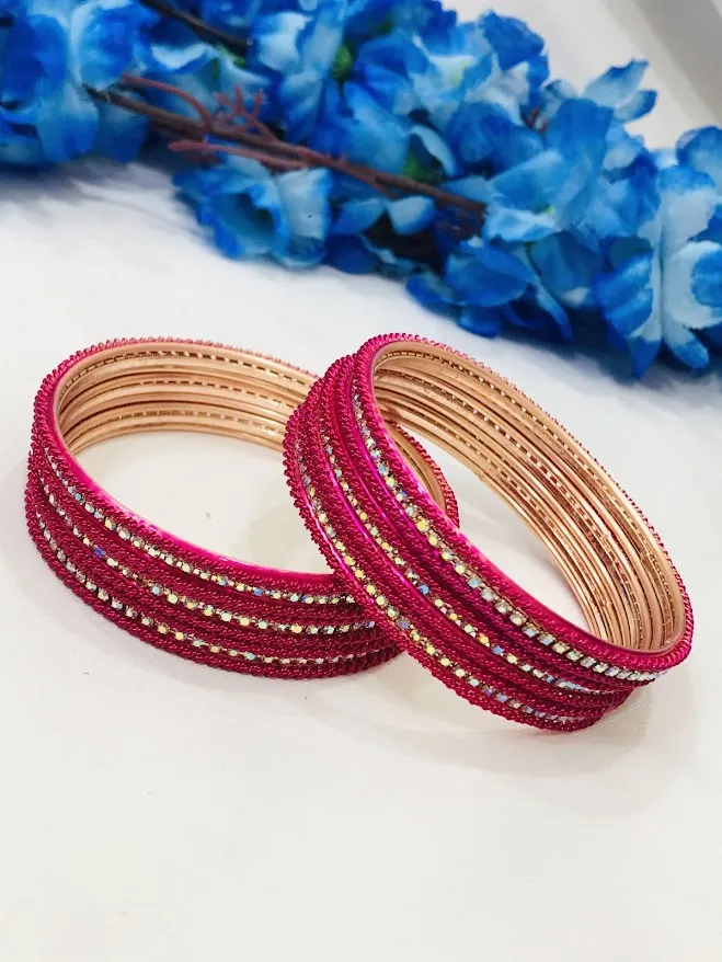Beautiful Pink Colored Traditional Wear Metal Bangles For Women
