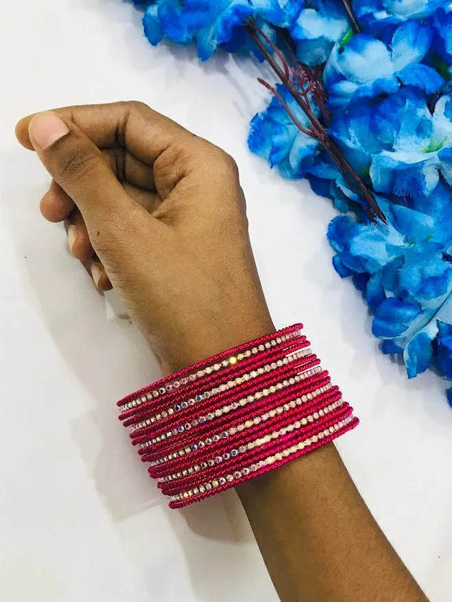 Beautiful Pink Colored Traditional Wear Metal Bangles For Women