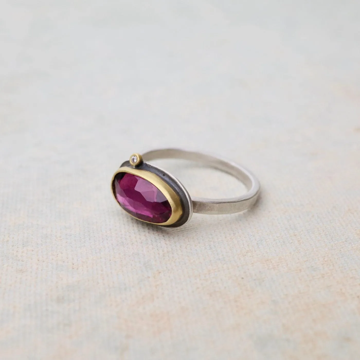 Bezel Set Pink Tourmaline with Diamond Ring