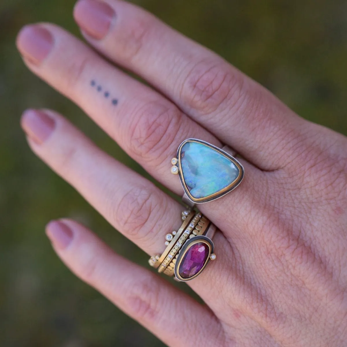 Bezel Set Pink Tourmaline with Diamond Ring