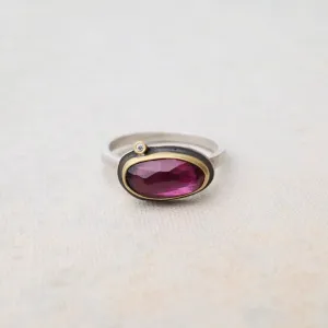 Bezel Set Pink Tourmaline with Diamond Ring