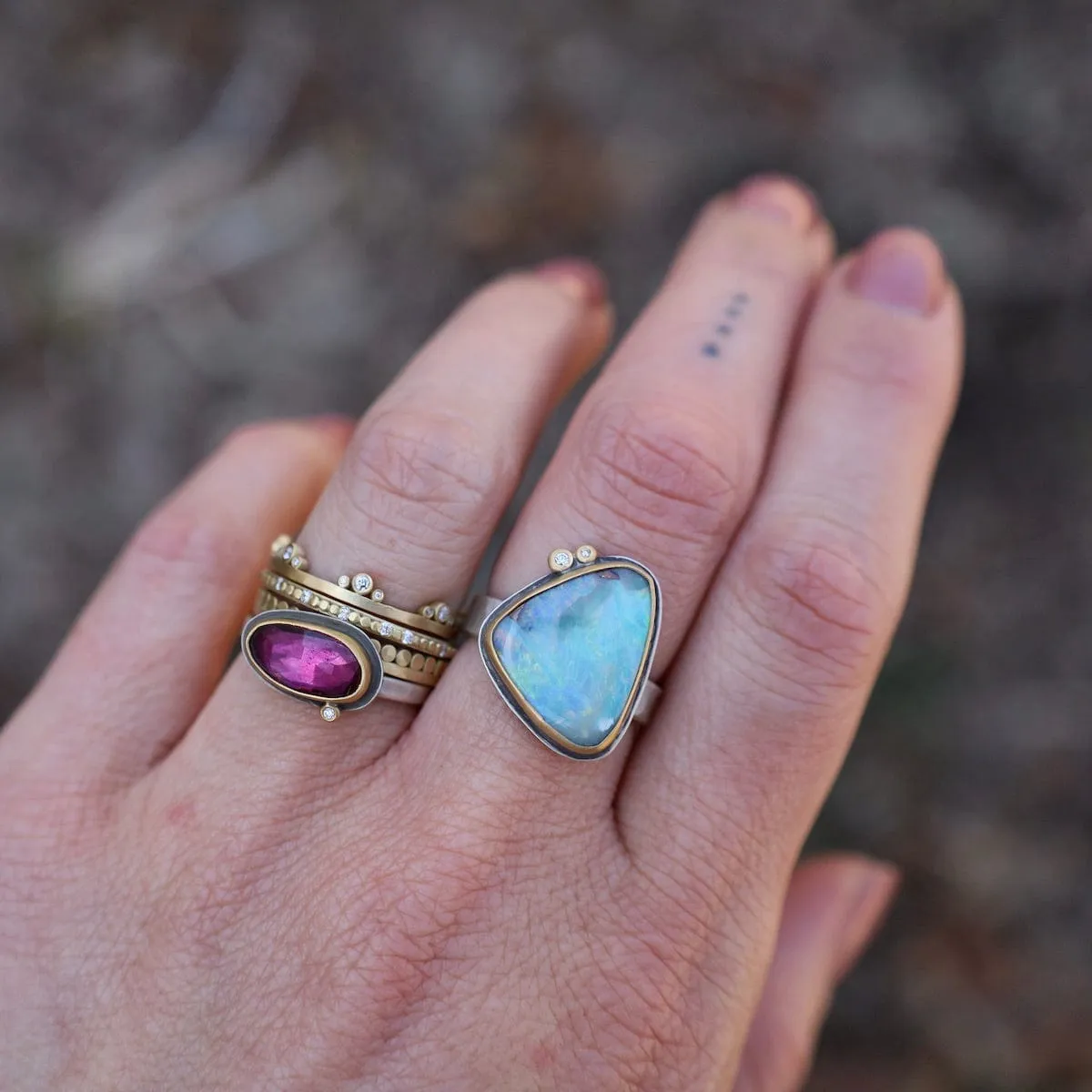 Bezel Set Pink Tourmaline with Diamond Ring