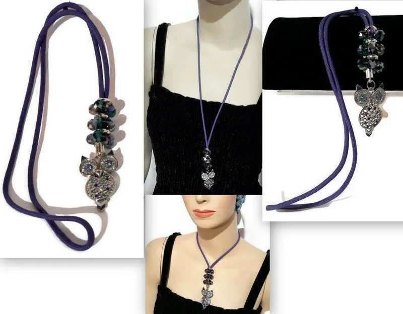 Boho chic, owl pendant, purple paracord necklace, The purple owl necklace