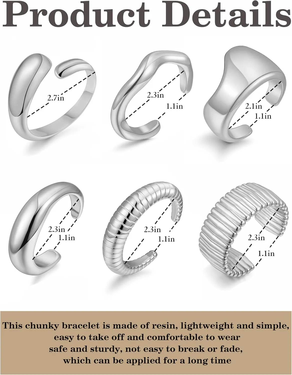 BOMAIL 6Pcs Chunky Gold Cuff Bracelet for Women Vintage Acrylic Open Wide Statement Bangle Bracelets Twisted Hammered Cuff Bracelets for Women