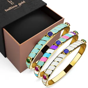 Boxed Luminous Enamel Gold 3 Bangles Set
