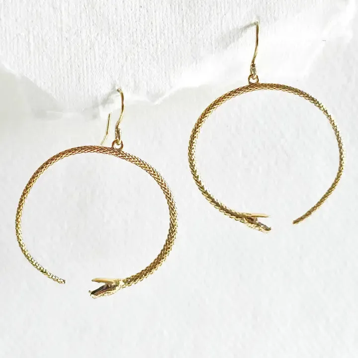 Brass Cobra Snake Delicate Hoop Earrings