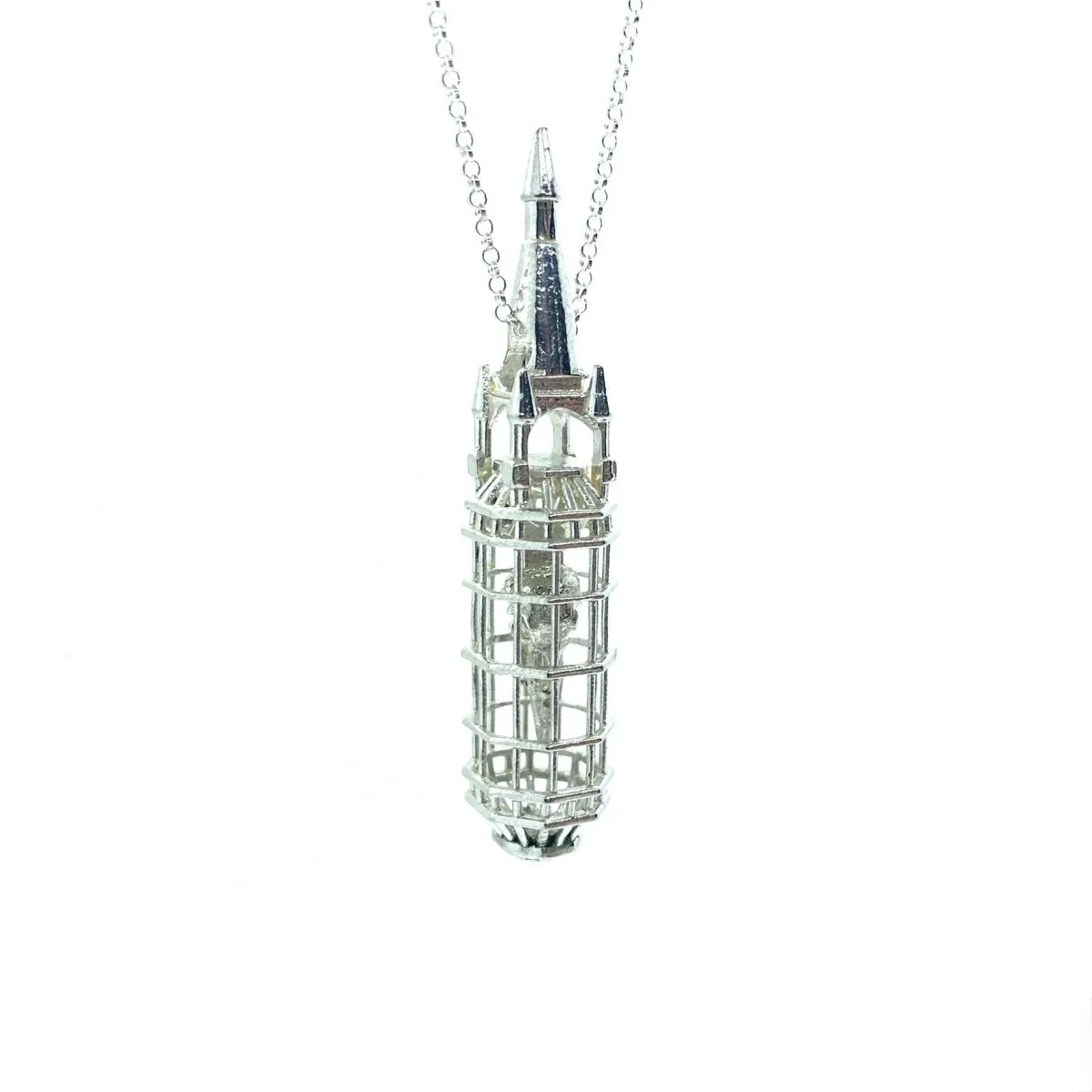 Caged Crow Skull Pendant In Sterling Silver