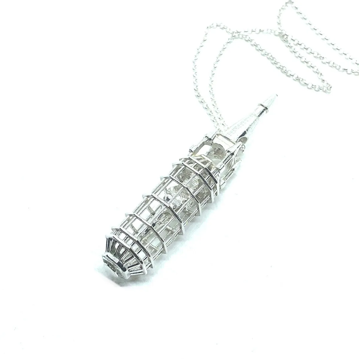 Caged Crow Skull Pendant In Sterling Silver