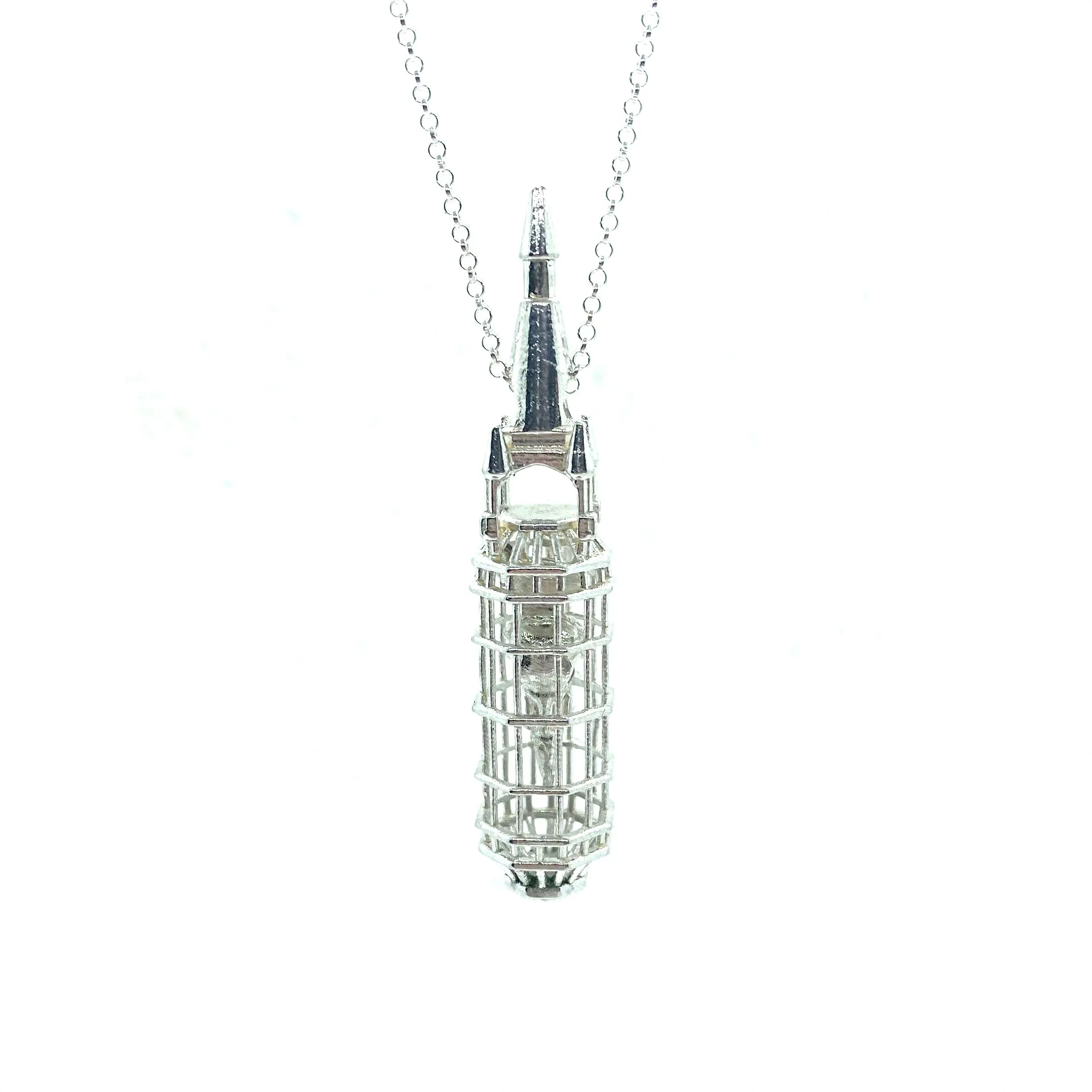 Caged Crow Skull Pendant In Sterling Silver
