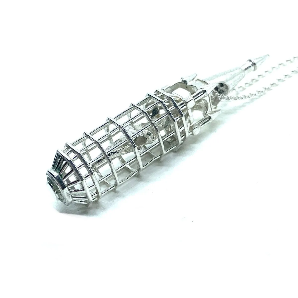 Caged Crow Skull Pendant In Sterling Silver