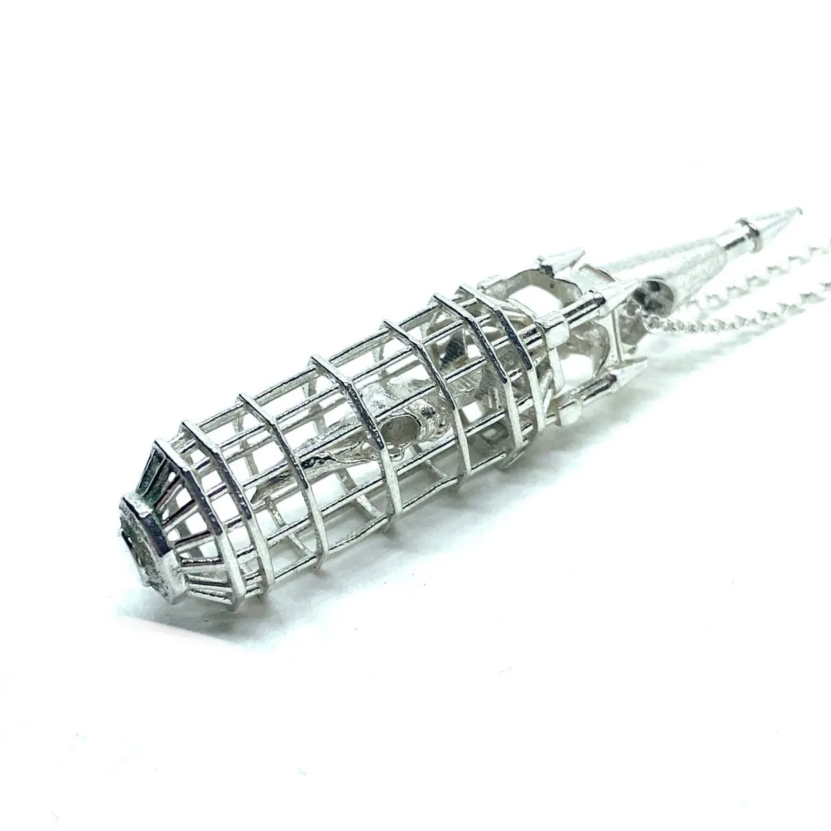 Caged Crow Skull Pendant In Sterling Silver