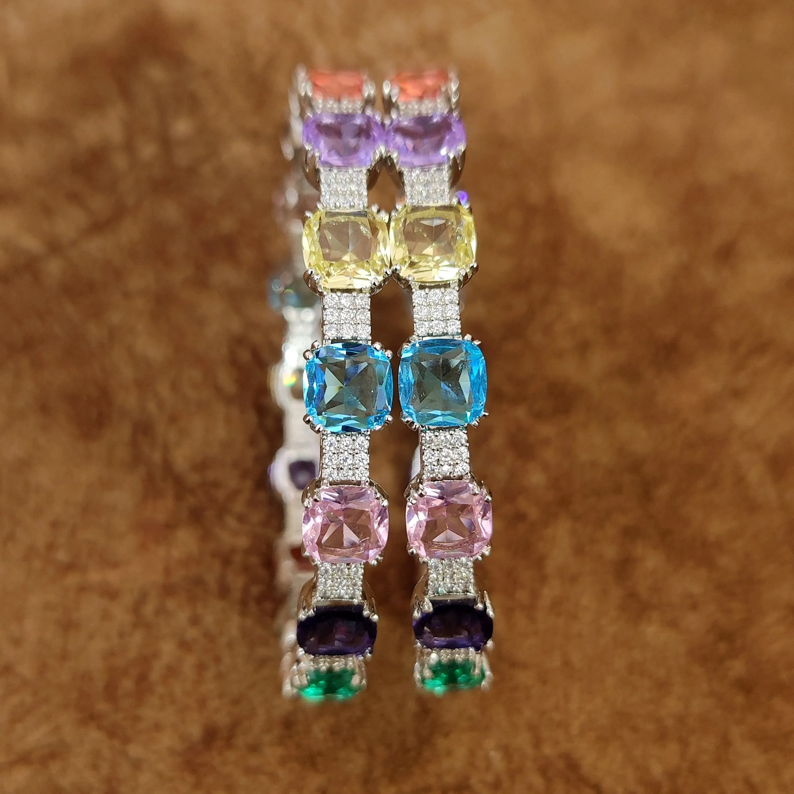 CARTIERR INSPIRED MULTICOLOUR SILVER PLATED BANGLES