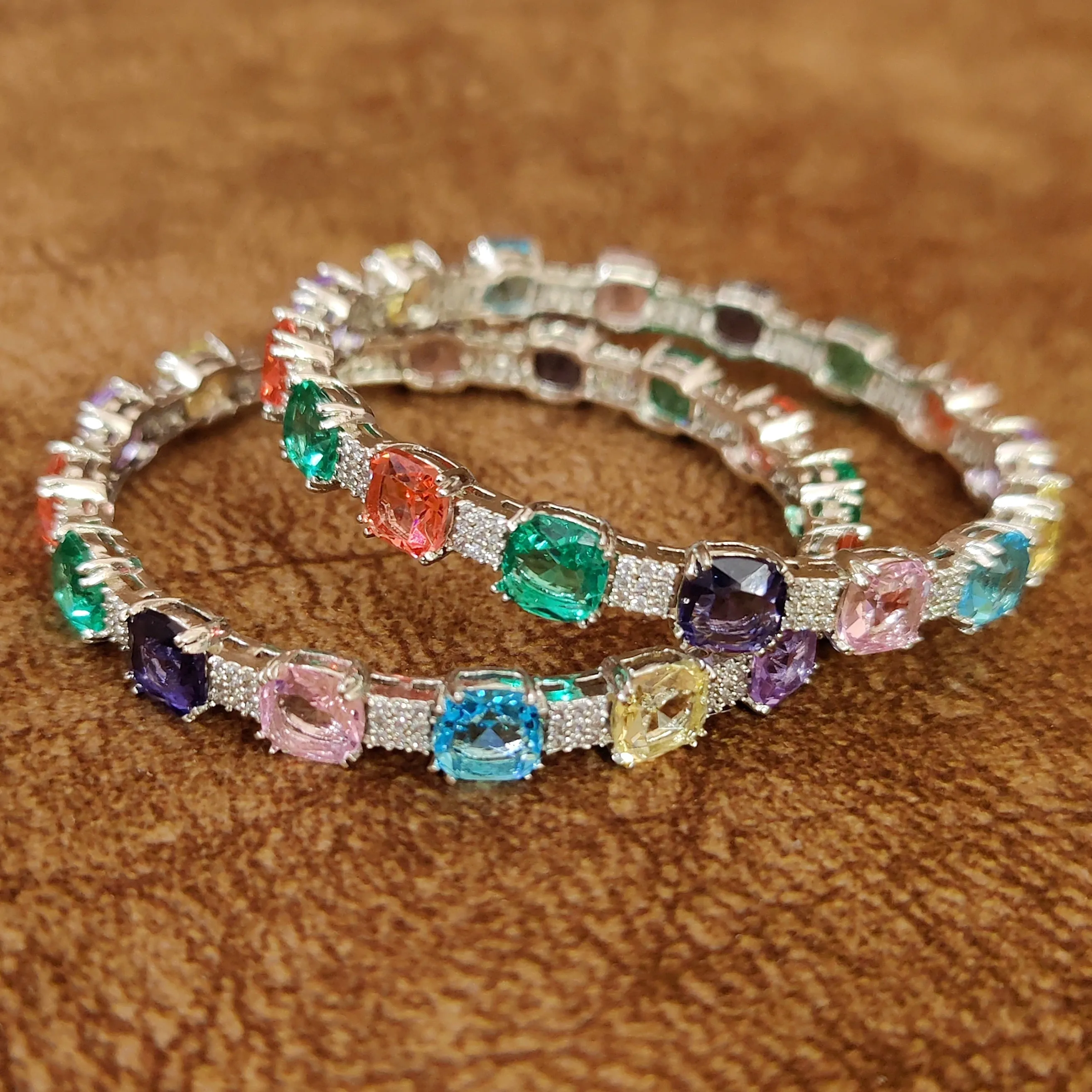 CARTIERR INSPIRED MULTICOLOUR SILVER PLATED BANGLES