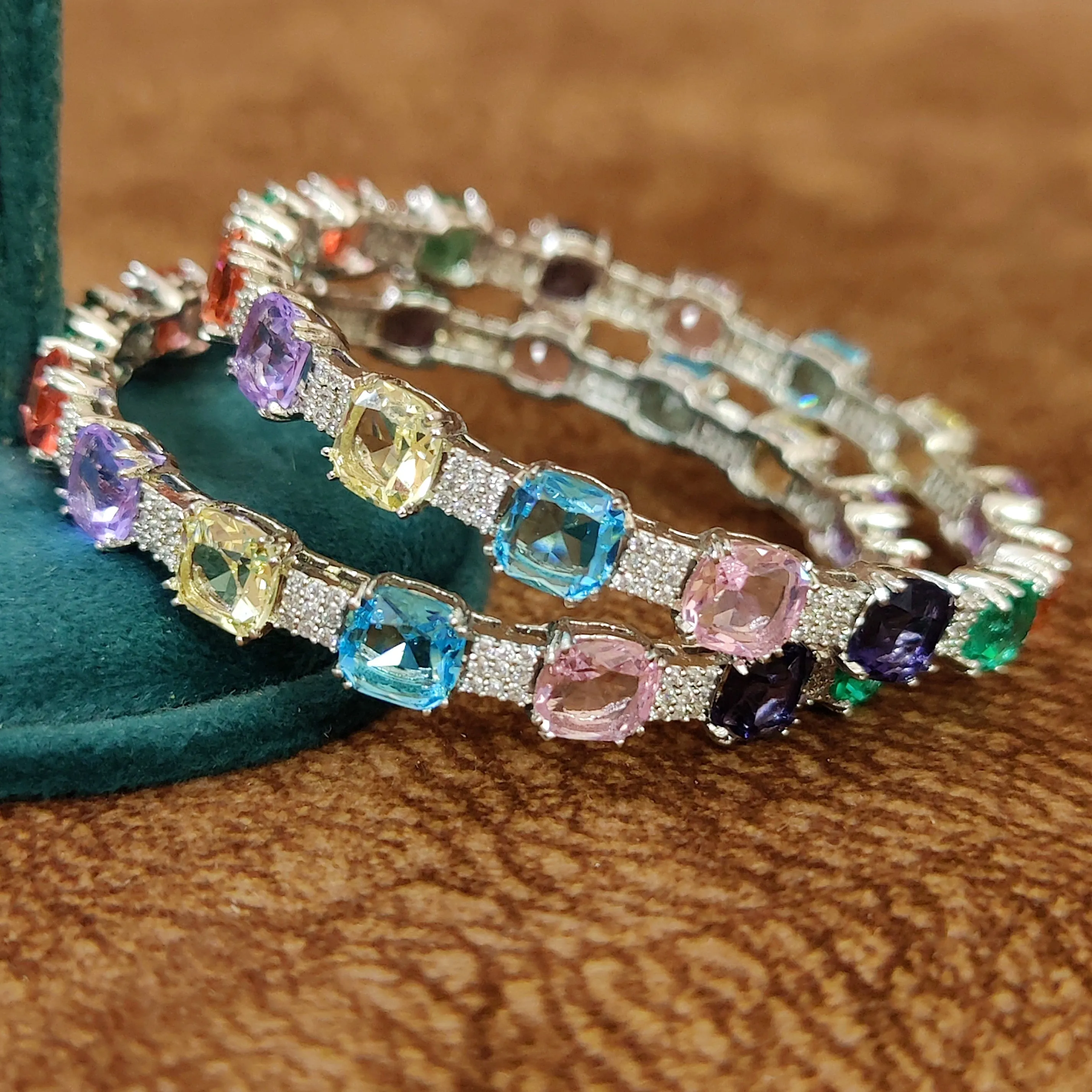 CARTIERR INSPIRED MULTICOLOUR SILVER PLATED BANGLES