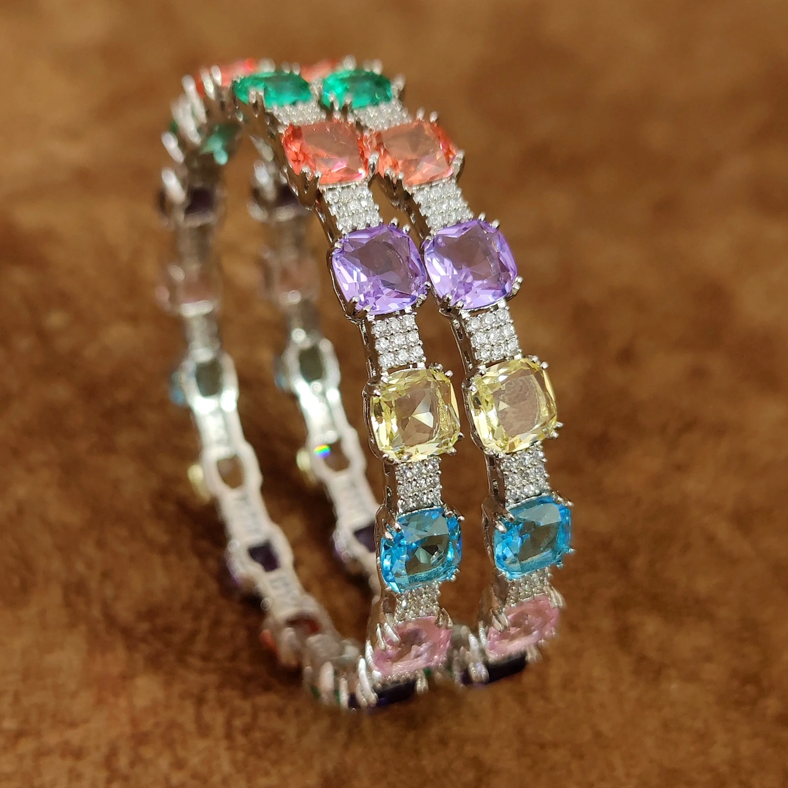 CARTIERR INSPIRED MULTICOLOUR SILVER PLATED BANGLES