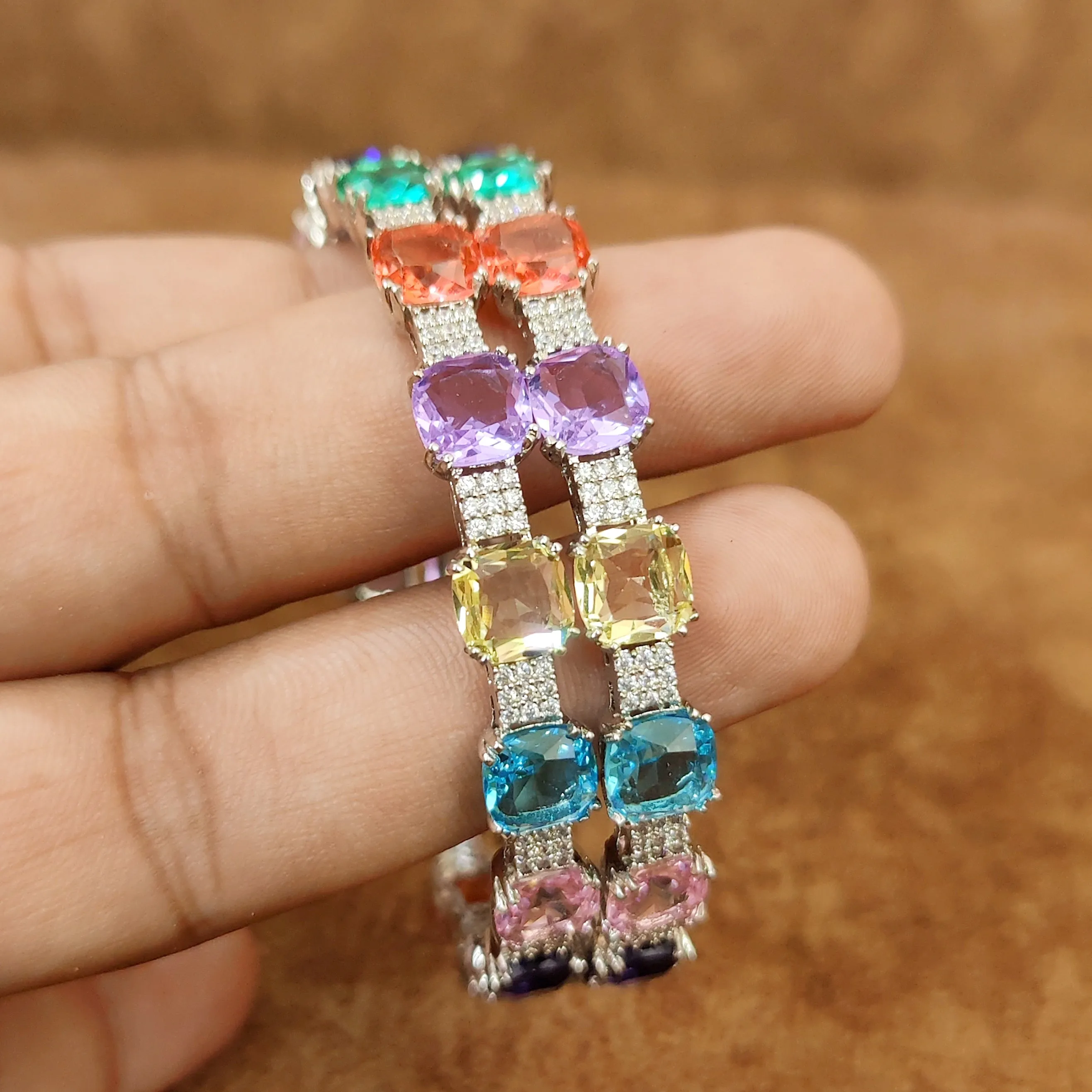 CARTIERR INSPIRED MULTICOLOUR SILVER PLATED BANGLES
