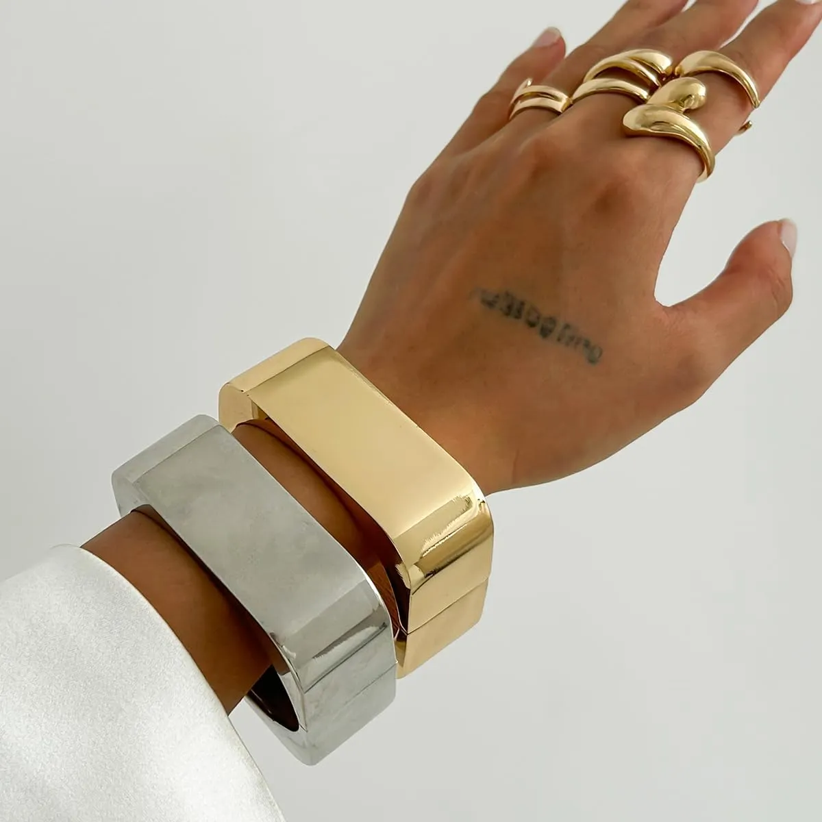 Chunky Silver Bangles for Women Non Tarnish Bracelets Simple Square Wide Cuff Bangle Trendy Jewelry for Women