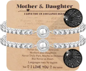 Classic Tennis Bracelet with 100 Different Language I Love You Bracelets for Women Platinum Plated/Gold Plated/Rose Gold Plated Jewelry Gift for Wife Best Friends Sisters 1 2pc