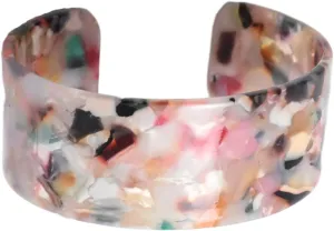 COLORFUL BLING Vintage Lightweight Chunky Thick Wide Open Cuff Bangle Tortoise Shell Mottled Statement Floral Bracelet for Women Statement Jewelry