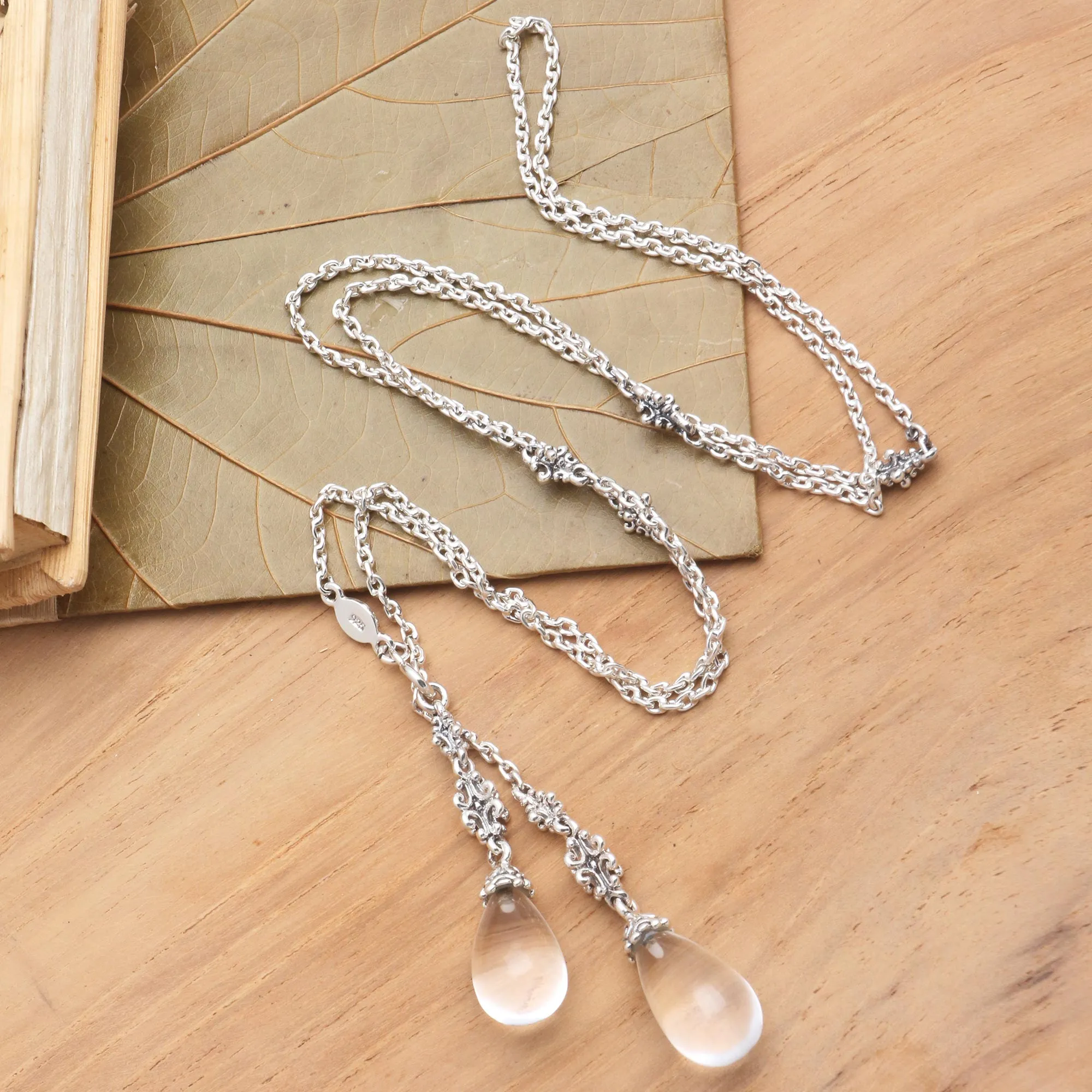 Crystal Serenade Long Sterling Silver Lariat Necklace with Crystal Quartz