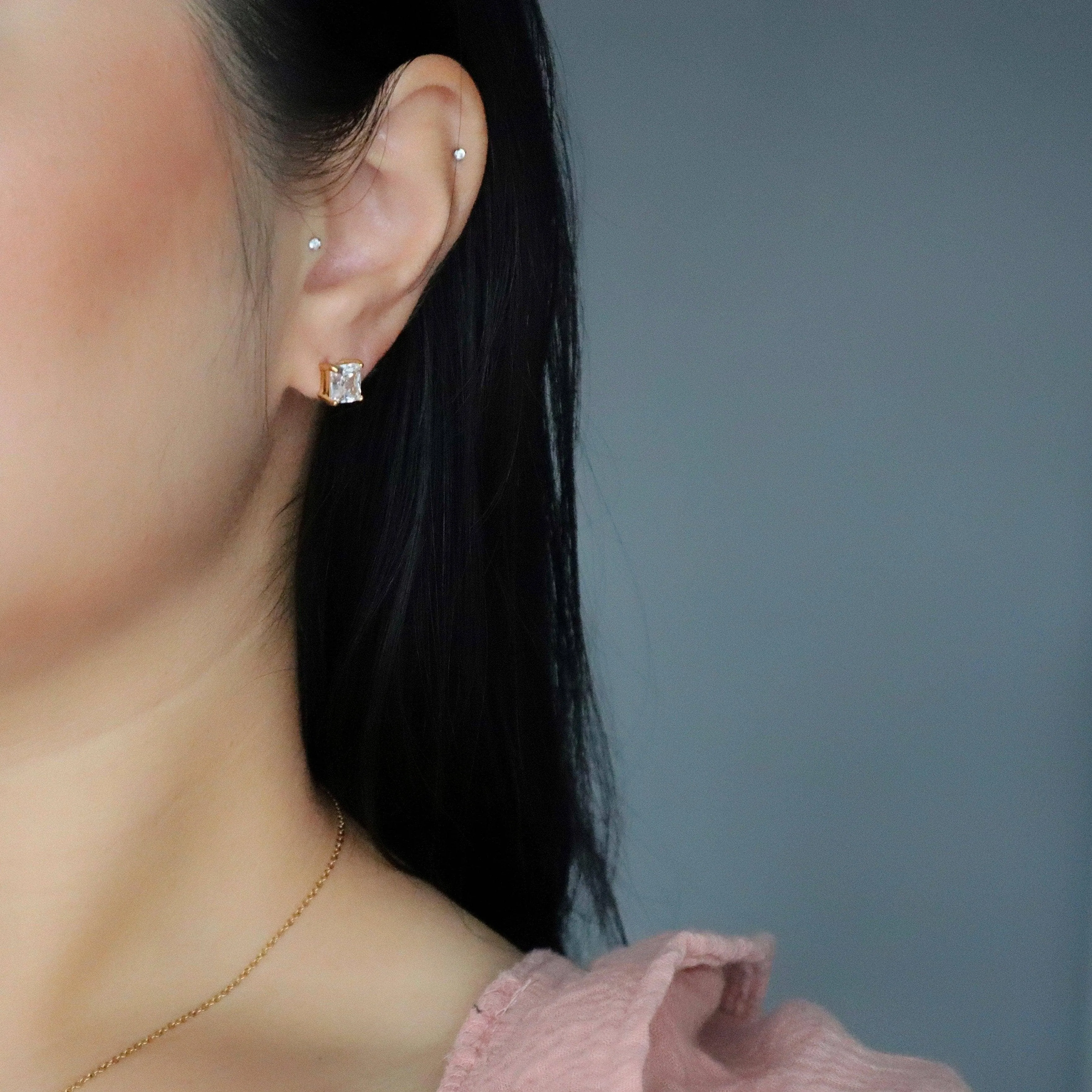 CZ Square Stud Earrings