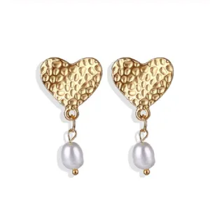 Dainty, Delicate Pearl Heart Earrings
