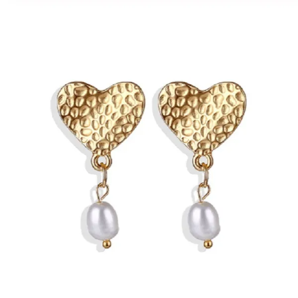 Dainty, Delicate Pearl Heart Earrings
