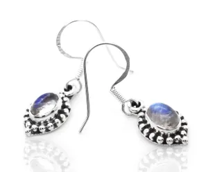 Dainty Moonstone Earring With Beaded Border