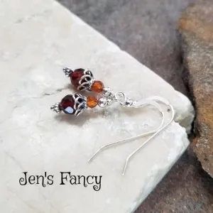 Delicate Hessonite Garnet Earrings Sterling Silver